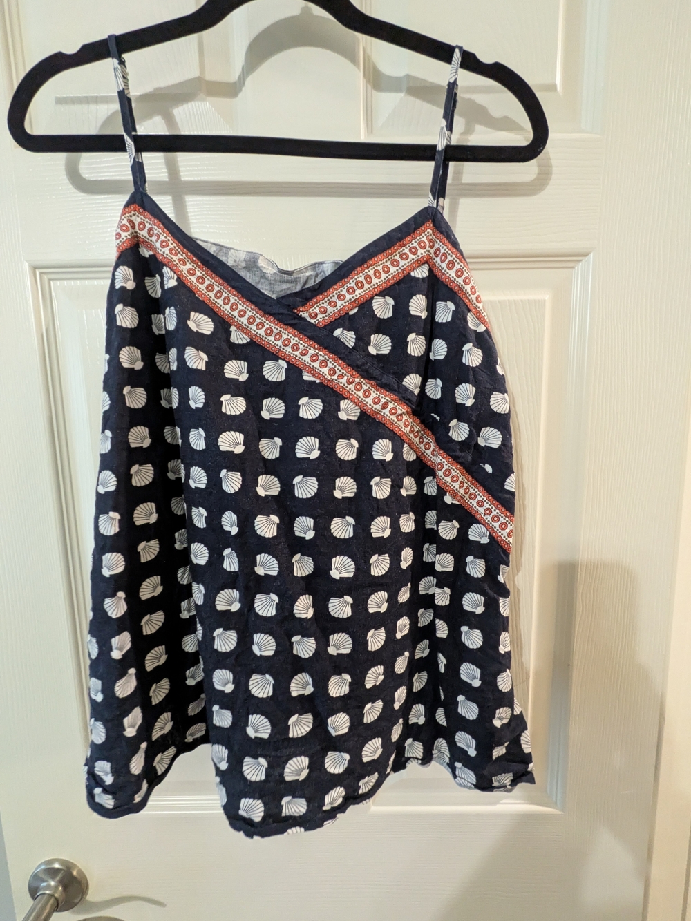 Ann Taylor Navy Shell-Print Camisole with Rust Trim
